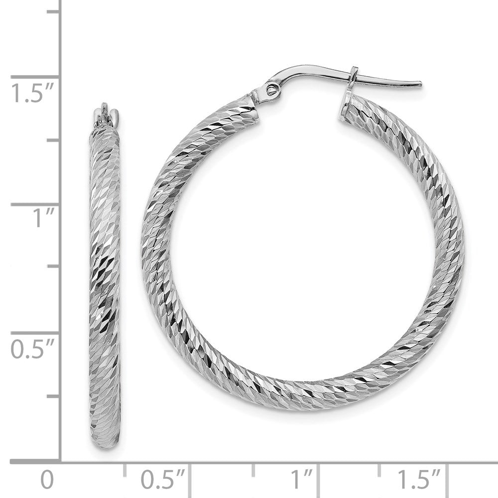 14k 3x25mm Rose Gold Diamond-cut Round Hoop Earrings