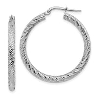 Thumbnail for 14k 3x25mm Rose Gold Diamond-cut Round Hoop Earrings