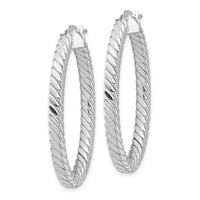 Thumbnail for 14k White Gold Polished & Twisted 3mm Square Tube Oval Hoop Earrings