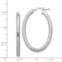 Thumbnail for 14k White Gold Polished & Twisted 3mm Square Tube Oval Hoop Earrings