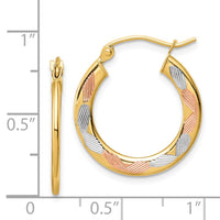 Thumbnail for 14k w/White and Rose Rhodium Diamond-cut Hoop Earrings
