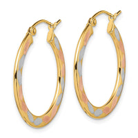 Thumbnail for 14k w/White and Rose Rhodium Diamond-cut Hoop Earrings