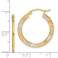 Thumbnail for 14k w/White and Rose Rhodium Diamond-cut Hoop Earrings
