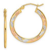 Thumbnail for 14k w/White and Rose Rhodium Diamond-cut Hoop Earrings