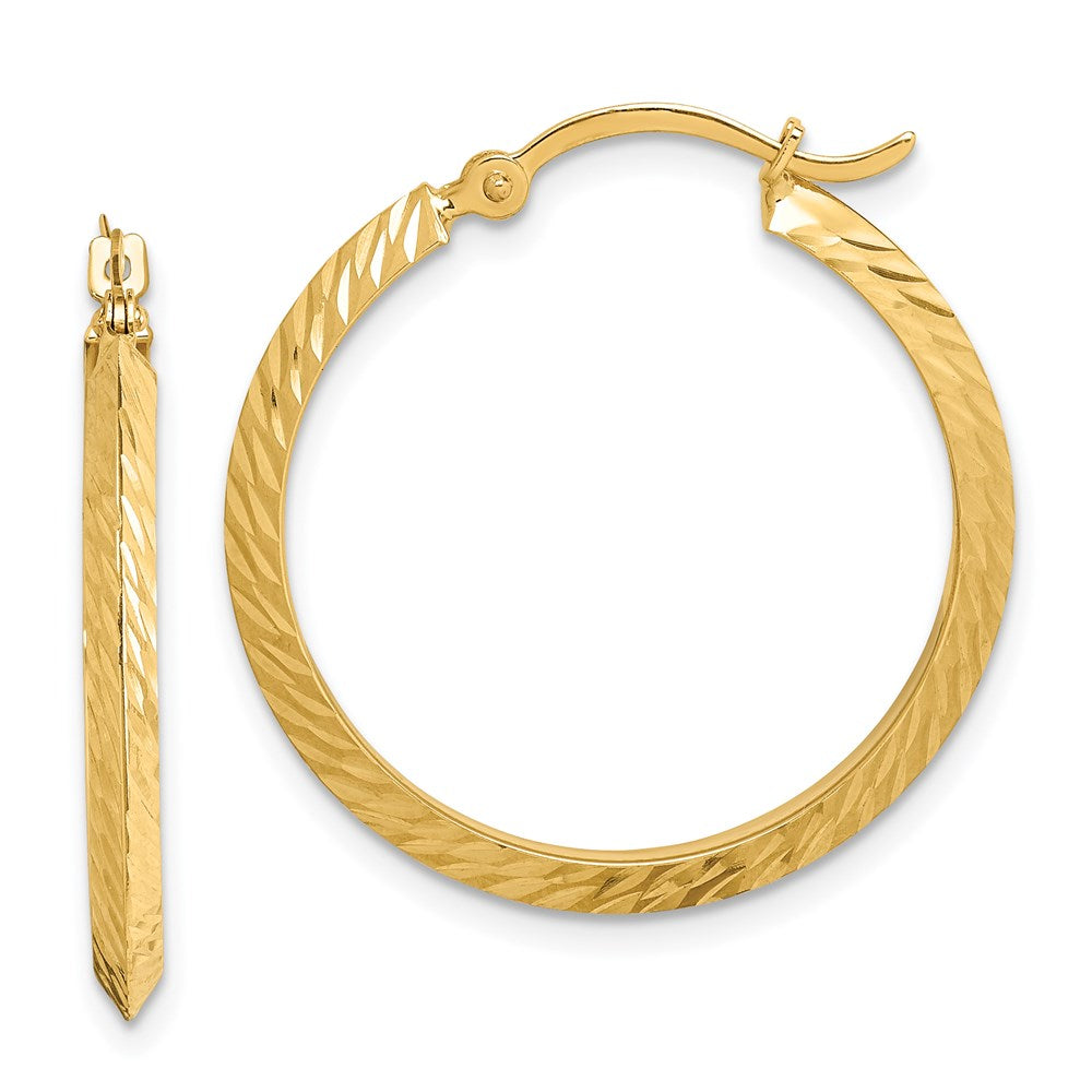14K Polished Diamond-Cut Hoop Earrings