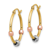 Thumbnail for 14k Polished with D/C Beads Tri-color Hoop Earrings