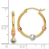 Thumbnail for 14k Polished with D/C Beads Tri-color Hoop Earrings