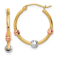 Thumbnail for 14k Polished with D/C Beads Tri-color Hoop Earrings