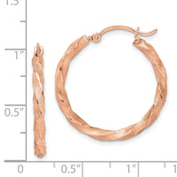 Thumbnail for 14K Rose Gold Twisted Satin Diamond-Cut Hoop Earrings