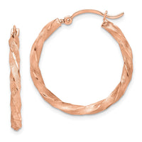 Thumbnail for 14K Rose Gold Twisted Satin Diamond-Cut Hoop Earrings
