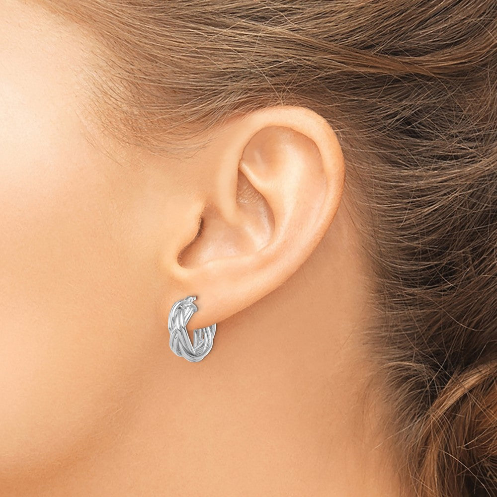 14k White Polished Braided Hoop Earrings