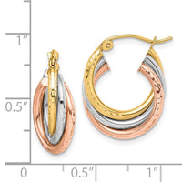 Thumbnail for 14k Tri-color Textured Triple Hoop Earrings
