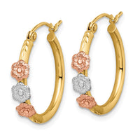 Thumbnail for 14k Polished & Satin Tri-color Flower Hoop Earrings