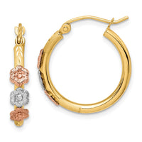 Thumbnail for 14k Polished & Satin Tri-color Flower Hoop Earrings