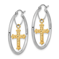 Thumbnail for 14k Two-tone D/C Cross Dangle Hoop Earrings