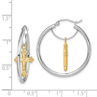 Thumbnail for 14k Two-tone D/C Cross Dangle Hoop Earrings