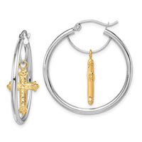 Thumbnail for 14k Two-tone D/C Cross Dangle Hoop Earrings