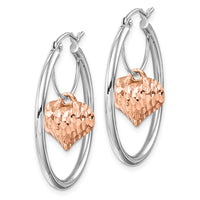 Thumbnail for 14k Two-tone Rose and White D/C Heart Dangle Hoop Earrings