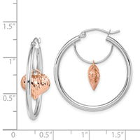 Thumbnail for 14k Two-tone Rose and White D/C Heart Dangle Hoop Earrings