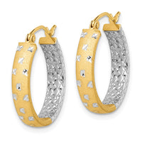 Thumbnail for 14k w/White Rhodium Satin Polished Diamond-cut In/Out Hoop Earrings