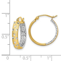 Thumbnail for 14k w/White Rhodium Satin Polished Diamond-cut In/Out Hoop Earrings
