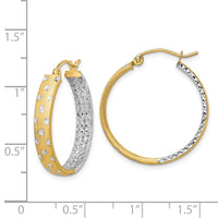 Thumbnail for 14k w/White Rhodium Polished Satin Diamond-cut In/Out Hoop Earrings