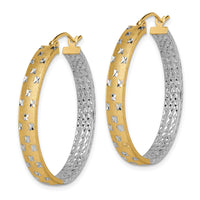 Thumbnail for 14k w/White Rhodium Polished Satin Diamond-cut In/Out Hoop Earrings
