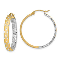Thumbnail for 14k w/White Rhodium Polished Satin Diamond-cut In/Out Hoop Earrings