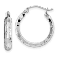 Thumbnail for 14k White Gold Diamond-cut Hoop Earrings