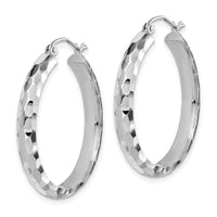 Thumbnail for 14k White Gold Diamond-cut Hoop Earrings
