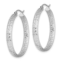 Thumbnail for 14k White Gold Diamond-cut In/Out Hoop Earrings