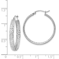Thumbnail for 14k White Gold Diamond-cut In/Out Hoop Earrings