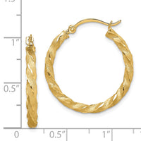 Thumbnail for 14K Twisted Satin Diamond-Cut Hoop Earrings
