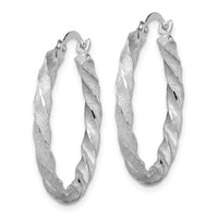 Thumbnail for 14K Twisted Satin Diamond-Cut Hoop Earrings