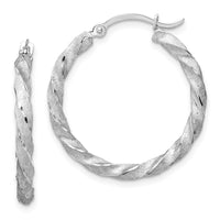 Thumbnail for 14K Twisted Satin Diamond-Cut Hoop Earrings