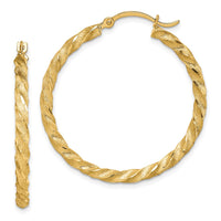 Thumbnail for 14K Twisted Satin Diamond-Cut Hoop Earrings