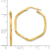 Thumbnail for 14K 1x1mm Textured Twist Hexagon Hoop Earrings