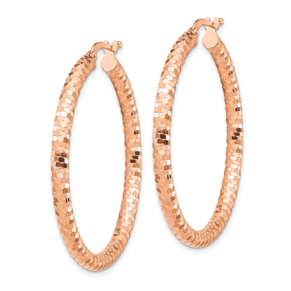 14K 3x30mm Diamond-cut Hoop Earrings