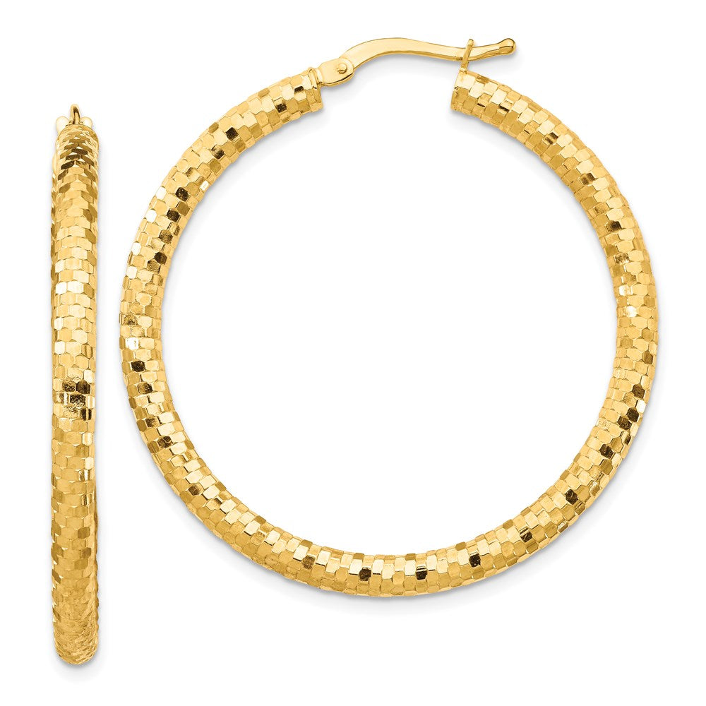 14K 3x30mm Diamond-cut Hoop Earrings