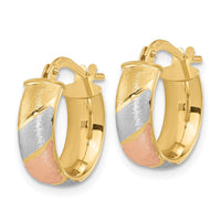 Thumbnail for 14k w/White and Rose Rhodium Polished Satin Hoop Earrings