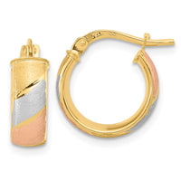 Thumbnail for 14k w/White and Rose Rhodium Polished Satin Hoop Earrings