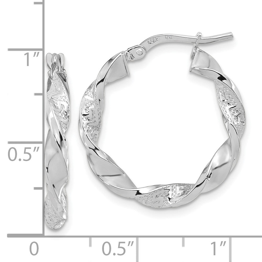 14k Polished and Textured Twisted 3mm Hoop Earrings