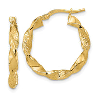 Thumbnail for 14k Polished and Textured Twisted 3mm Hoop Earrings