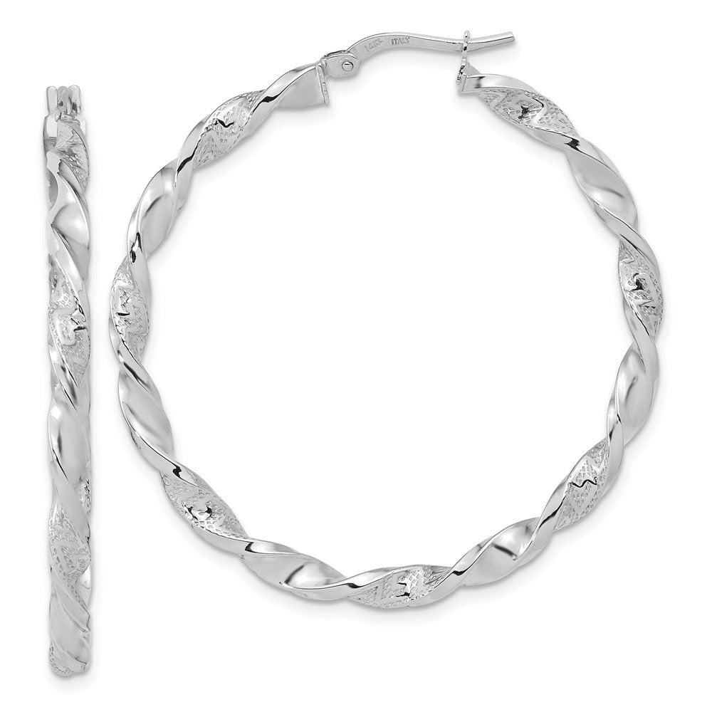 14K Polished and Textured Twisted Hoop Earrings