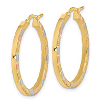 Thumbnail for 14k w/White & Rose Rhodium Polished & Satin Hoop Earrings