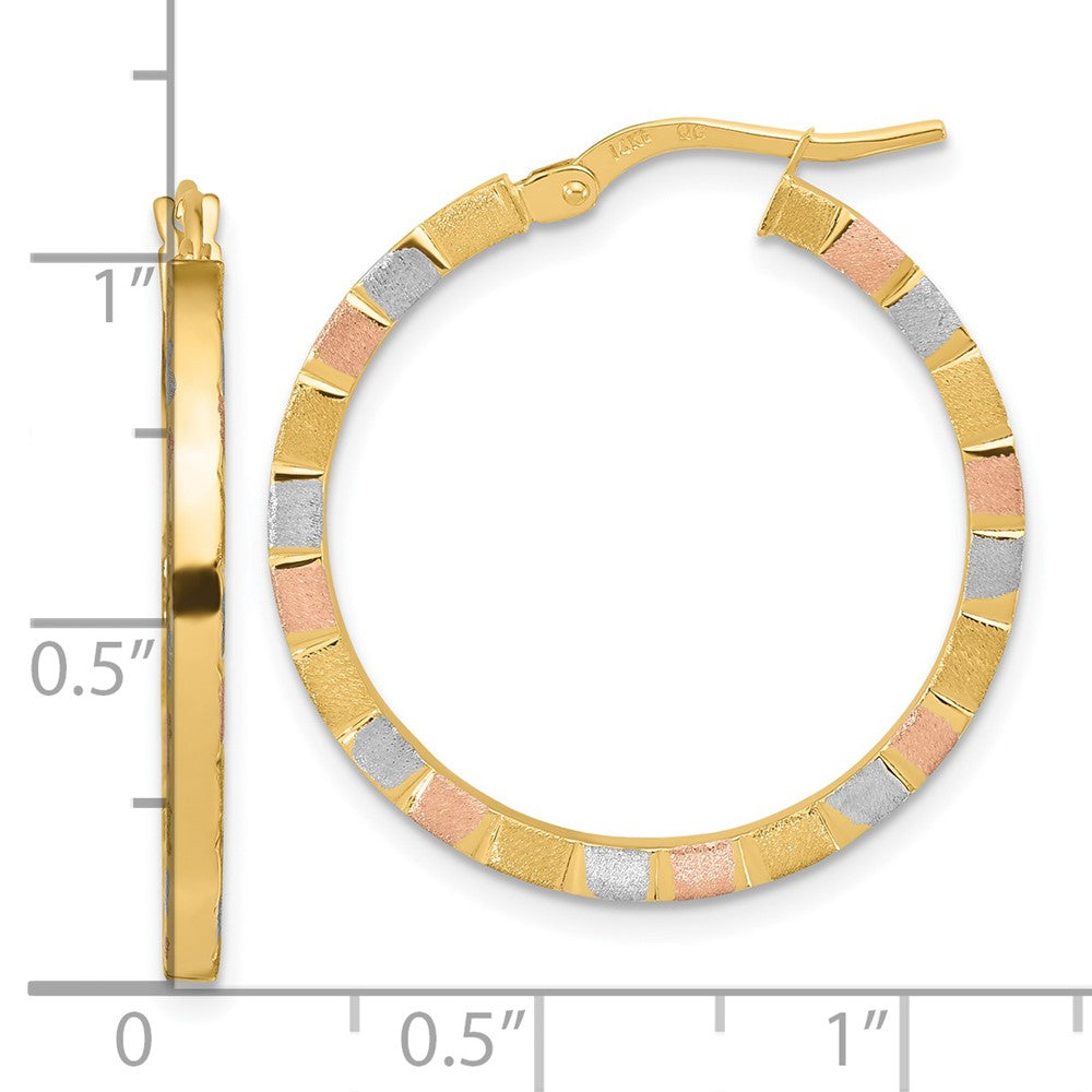 14k w/White & Rose Rhodium Polished & Satin Hoop Earrings
