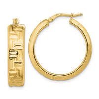 Thumbnail for 14K Polished Textured Aztec Pattern Hoop Earrings