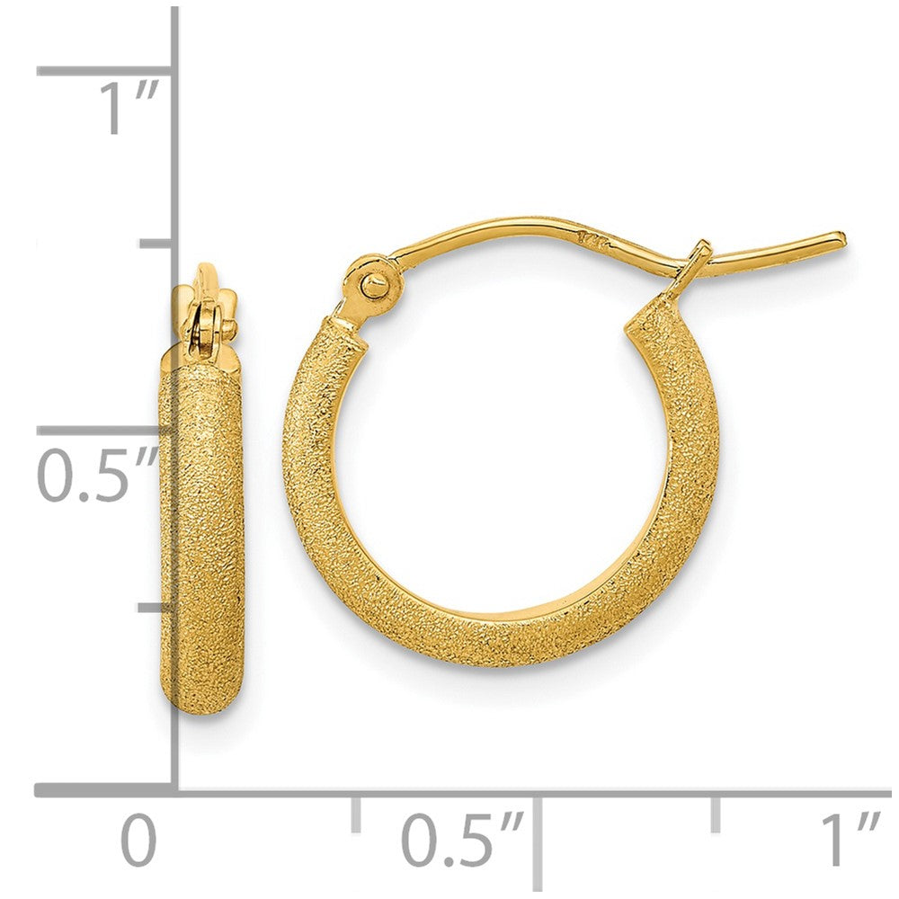 14K Polished Textured Satin Hoop Earrings