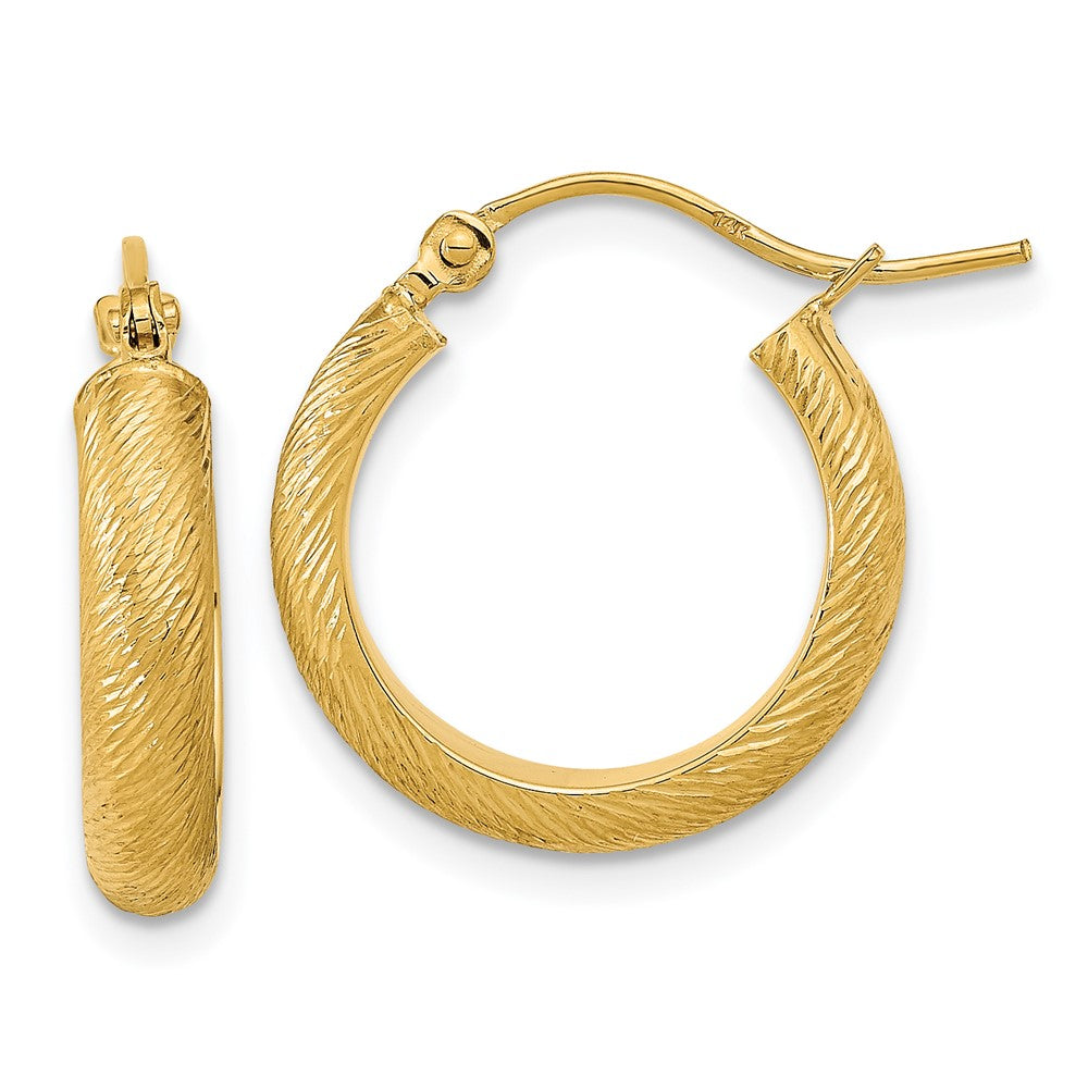 14K Polished Textured Hoop Earrings