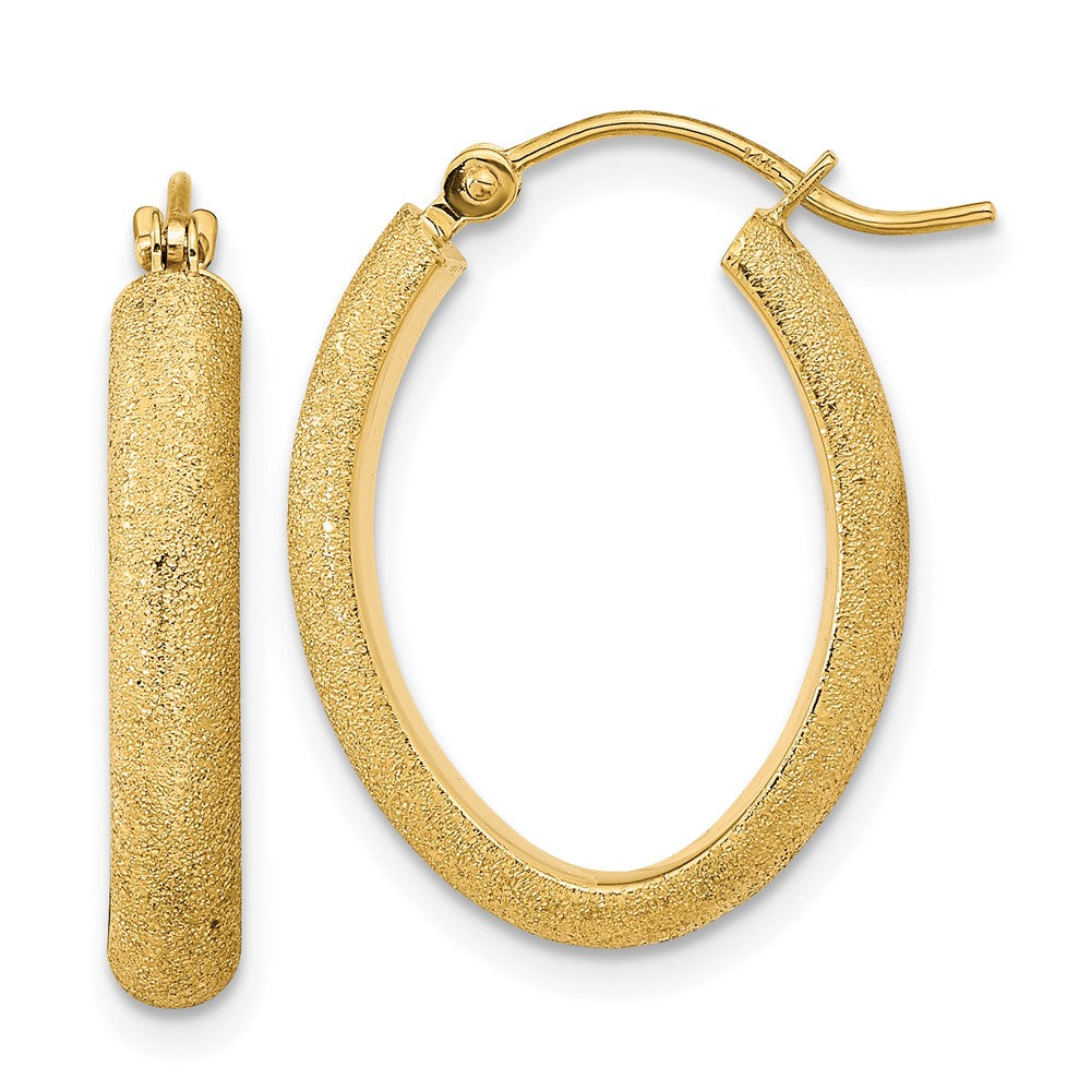 14K Polished Textured Satin Oval Hoop Earrings